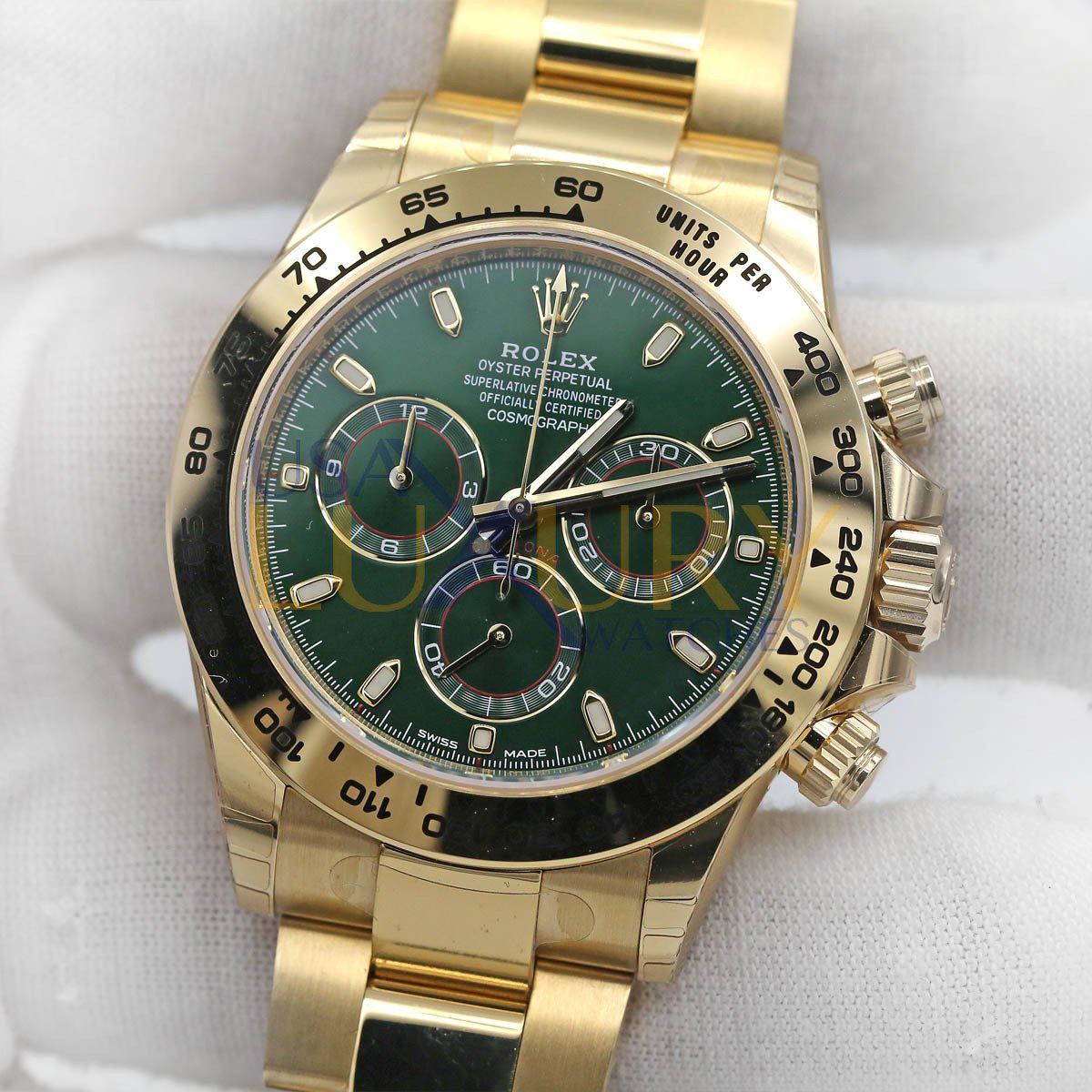 ROLEX  REFERENCE 116188 DATEJUST 'GREEN WAVES' A YELLOW GOLD AND