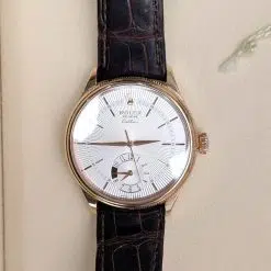 Alternative view of Rolex Cellini 50525 Silver Dial Leather Strap Dual Time 39mm Men's Watch