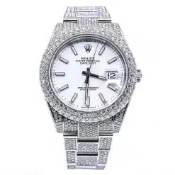 Rolex Datejust 41mm 126300 Iced Out White Stick Dial Oyster Bracelet Mens Watch Luxury Watches USA