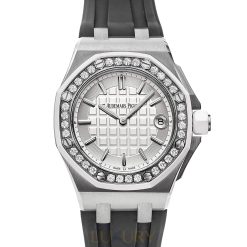Audemars Piguet 67540SK.ZZ.A010CA.01 Royal Oak Offshore Quartz 37mm White Stick Dial Diamond Bezel Watch