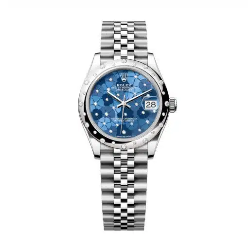 Rolex Datejust 278344RBR-0038 Azzurro Blue Floral Motif Set with Diamonds Dial 31mm Domed Diamond Jubilee Watch