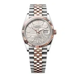 Rolex Datejust 126231-0031 Silver Palm Motif 36mm Dial Fluted Bezel Jubilee Bracelet Oystersteel and Everose gold Watch