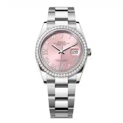 Rolex Datejust 126284RBR-0024 Pink Roman Numeral Set with Diamonds Dial 36mm Diamond Set Bezel Oyster Bracelet Watch