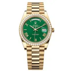 Rolex Day-Date 228348RBR-0040 Green 40mm Dial Diamond Set Bezel Yellow Gold President Bracelet Watch