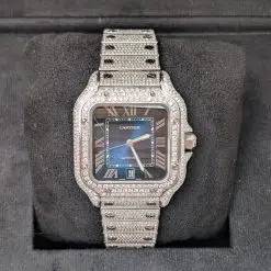 Alternative view of Cartier WSSA0030 Santos De Cartier Large Blue Dial Aftermarket Diamonds 39.8mm Watch