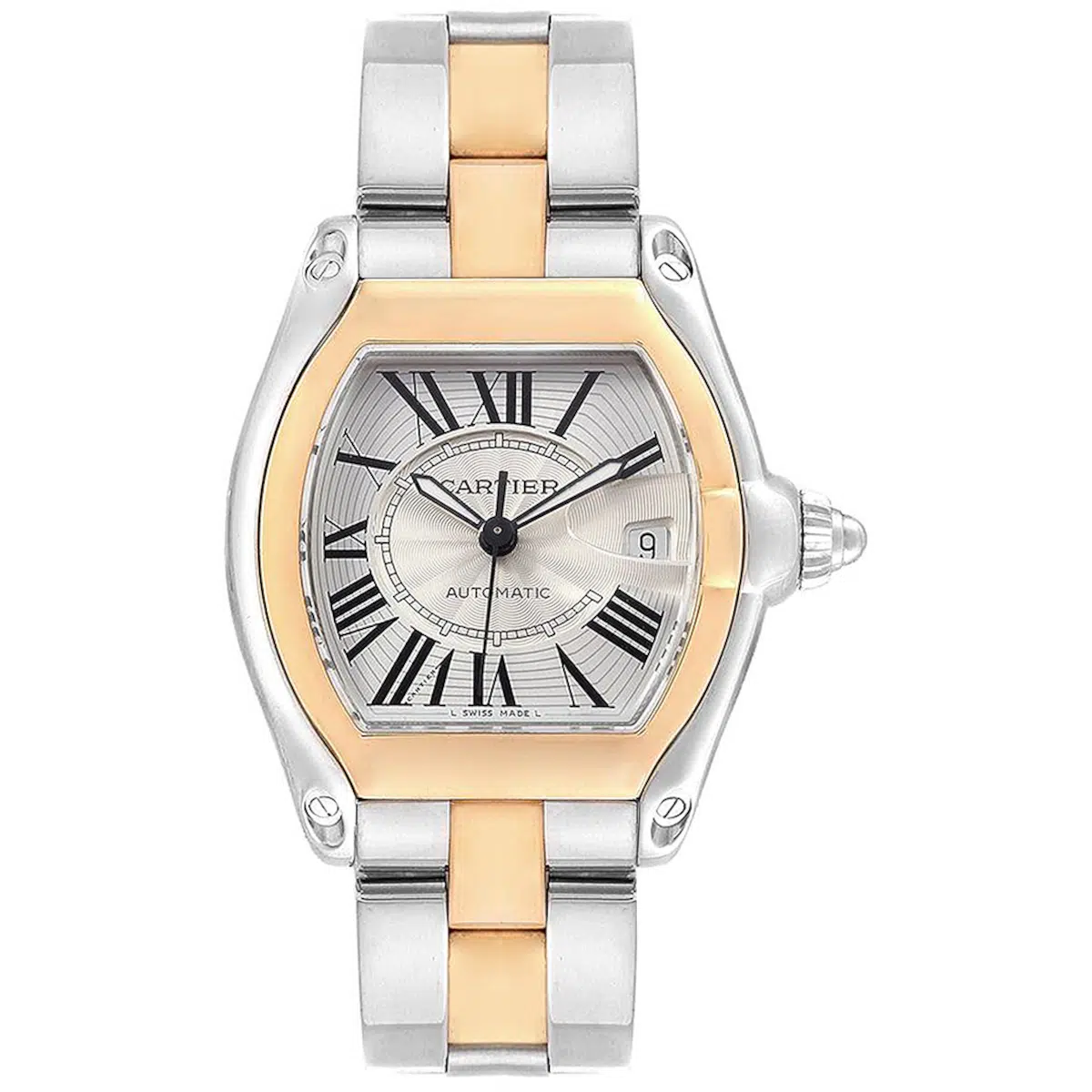 Cartier Roadster W62031Y4 Silver Sunray-Effect Dial Steel and Gold