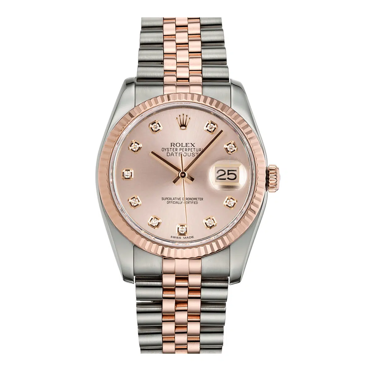 Rolex 116231 DateJust Pink Diamond Dial Jubilee Stainless Steel