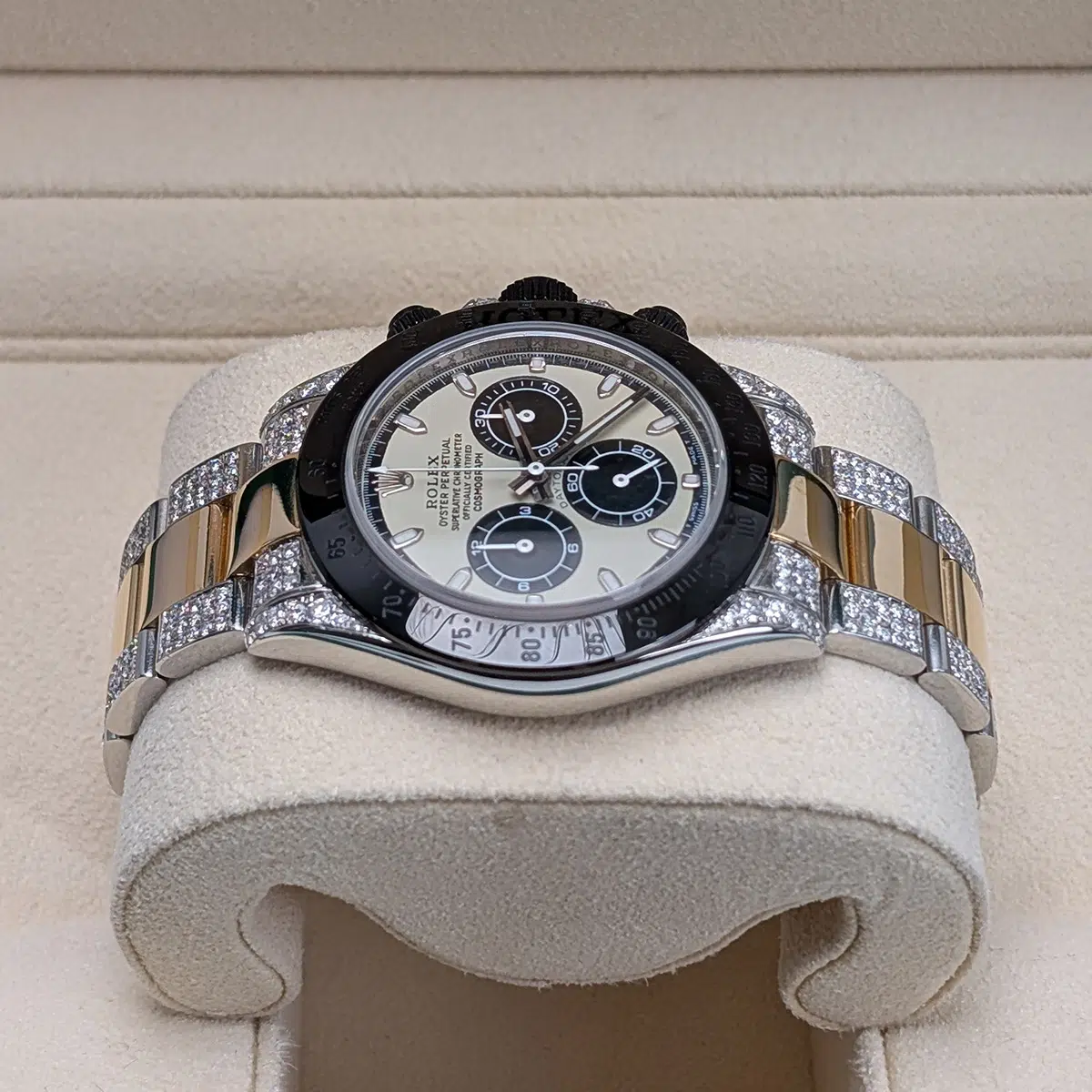 Rolex Daytona 116523 Custom Dial Black PVD Bezel Aftermarket Iced Out Bracelet and Lugs - Image 4