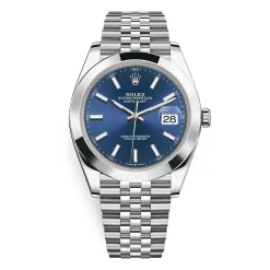 Rolex 126300 Datejust Blue Index Jubilee Stainless Steel Smooth Bezel 41mm Watch