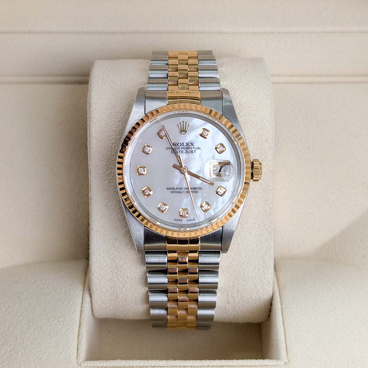 Rolex Datejust 16233 Steel And Yellow Gold Aftermarket MOP Dial
