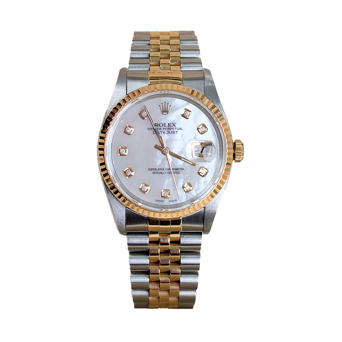Rolex Datejust 16233 Steel And Yellow Gold Aftermarket MOP Dial