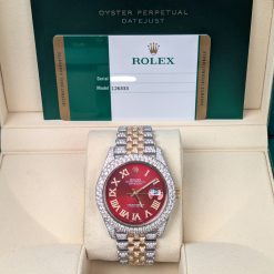 Alternative view of Rolex Datejust 126333 Aftermarket Red Dial and Diamonds 41mm Jubilee